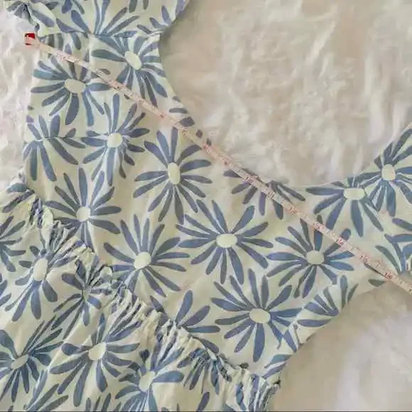 New $398 Ralph Lauren 100% Linen Long Floral Maxi Dress White Blue Size 2 - Picture 9 of 12